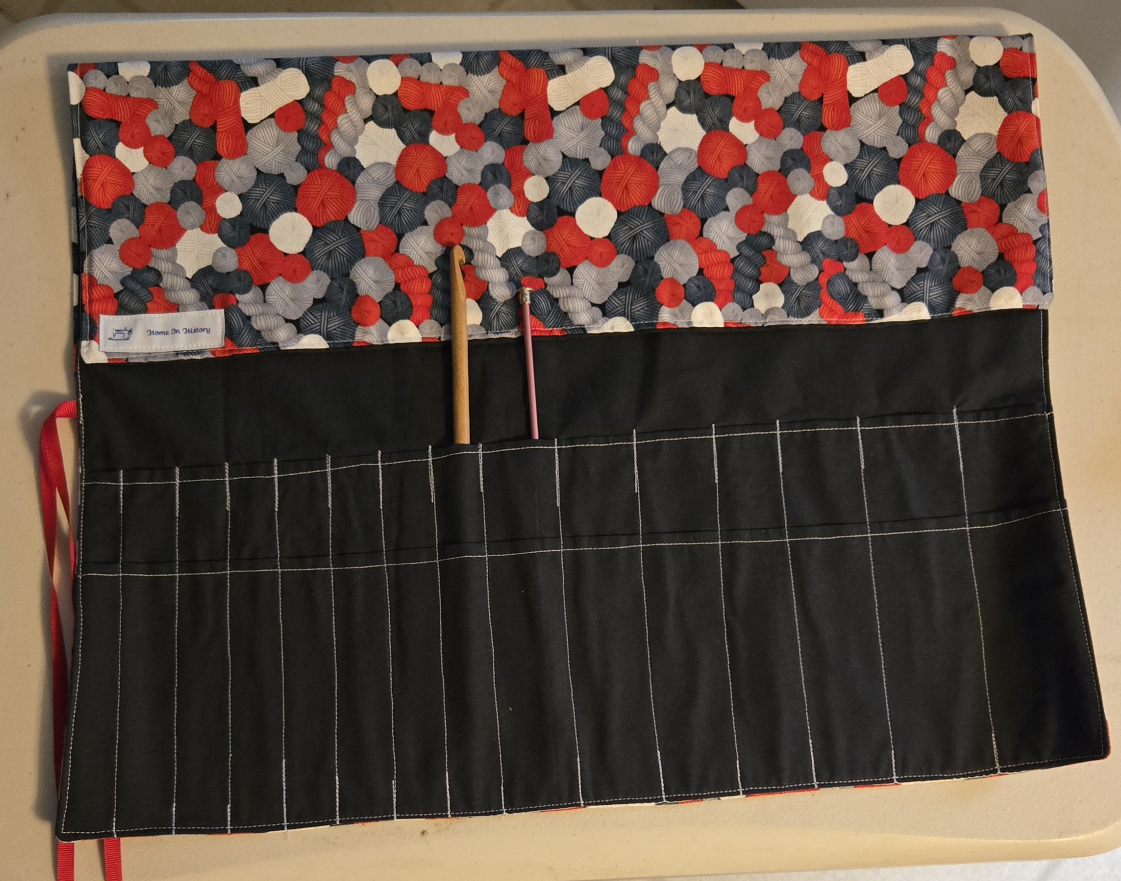 Needle Rolls: Yarn Lover: Red, Black and White Skeins and balls