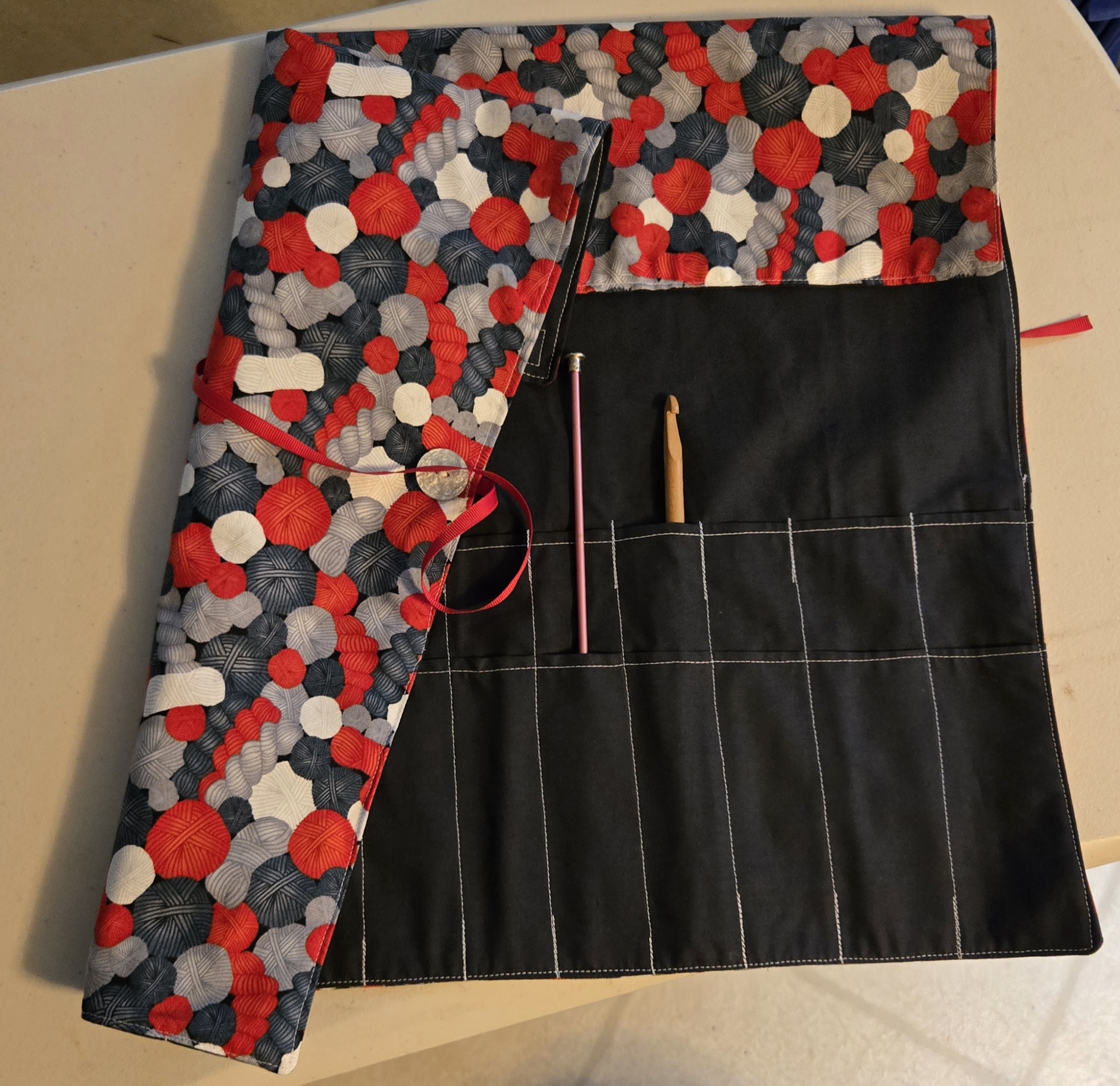 Needle Rolls: Yarn Lover: Red, Black and White Skeins and balls - Image 5