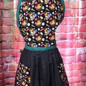 Kitchen Apron Full: Stir Fry; Print Top, Black skirt with 2 pockets