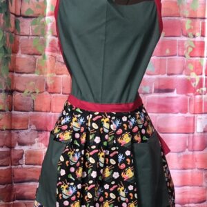 Kitchen Apron Full: Stir Fry; Green Top, Stir Fry skirt with 2 pockets