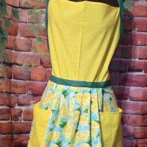 Kitchen Apron Full: Lemons; Yellow Top, Print skirt with 2 pockets