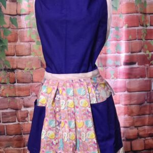 Kitchen Apron Full: Easter; Purple Top, Print skirt with 2 pockets