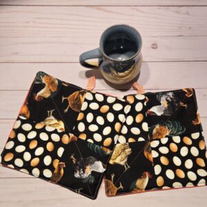 Hot Pads Set of two: Large: Chicken and Eggs
