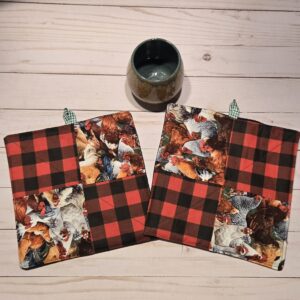 Hot Pads Set of two: Large: Chickens