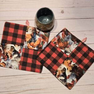 Hot Pads Set of two: Large: Chickens