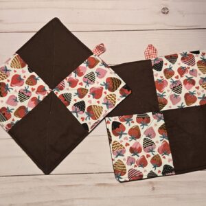 Hot Pads Set of two: Large: Chocolate Covered Strawberry