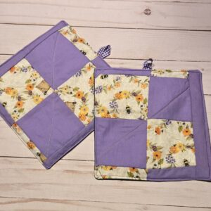 Hot Pads Set of two: Large: Bees in the flowers