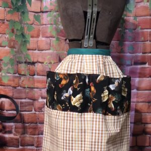 Egg Gathering Apron: Chickens and Hens on Tan Plaid with 8 pockets