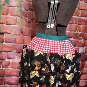 Egg Gathering Apron: Chickens and Hens on Red Plaid with 16 pockets