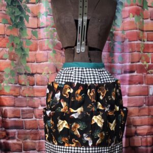 Egg Gathering Apron: Chickens and Hens on Black Plaid with 16 pockets