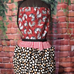 Egg Gathering Apron: Eggs on Red Plaid with 16 pockets with Chicken Bib