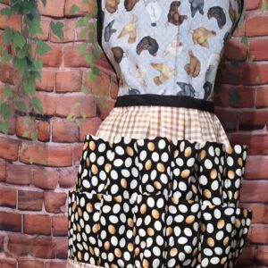 Egg Gathering Apron: Eggs on Tan Plaid with 16 pockets with Chicken Bib