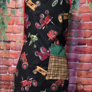 Kitchen Aprons Kids 10-16 yrs; Tossed Tractors, 1 pocket, Red ties