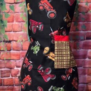 Kitchen Aprons Kids 10-16 yrs; Tossed Tractors, 1 pocket, Green ties