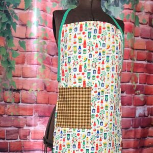 Kitchen Aprons Kids 6-12 yrs; Hot Sauce, 1 pocket, Green ties