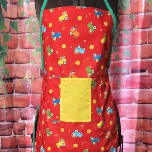 Kitchen Aprons Kids 6-12 yrs; Tractors in the Hay field, 1 pocket, Green ties