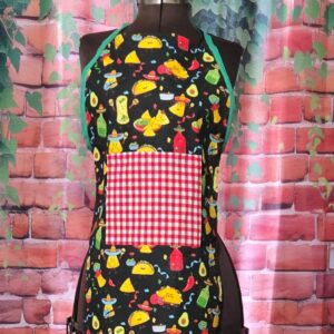 Kitchen Aprons Kids 2-8 yrs; Tacos, 1 pocket, Green ties