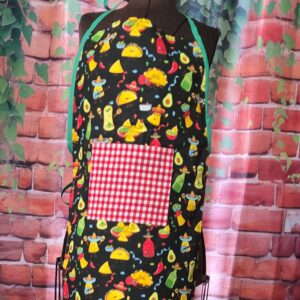 Kitchen Aprons Kids 6-12 yrs; Tacos, 1 pocket, Green ties