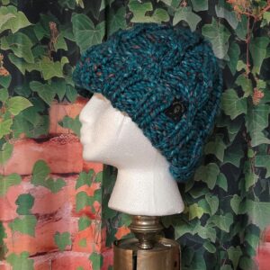 Knit Hat Basic Cables: Teal Blue small - Large