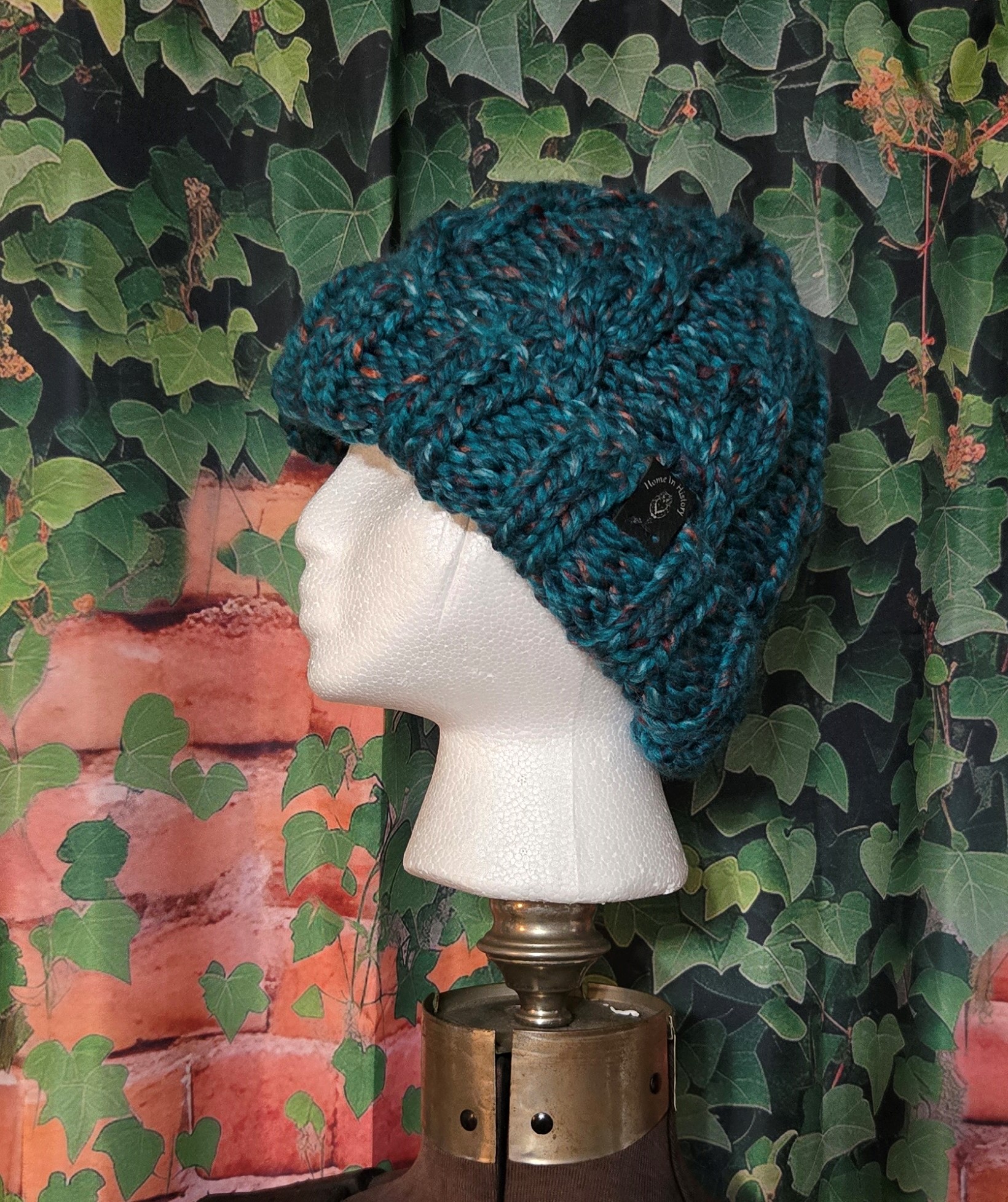 Knit Hat Basic Cables: Teal Blue small - Large