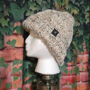 Knit Hat Basic Cables: Pastel Pink and Grey small - Large