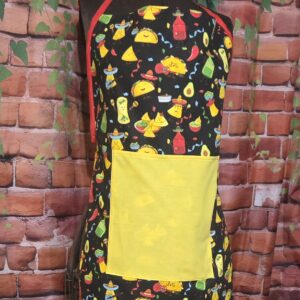 Kitchen Aprons Kids 10-16 yrs; Tacos, 1 yellow pocket, Red ties