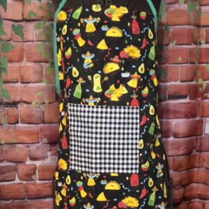 Kitchen Aprons Kids 10-16 yrs; Tacos, 1 plaid pocket, Green ties