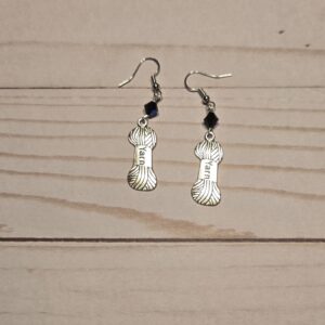 Earrings: hook: Fiber Arts: Yarn with Blue Crystals