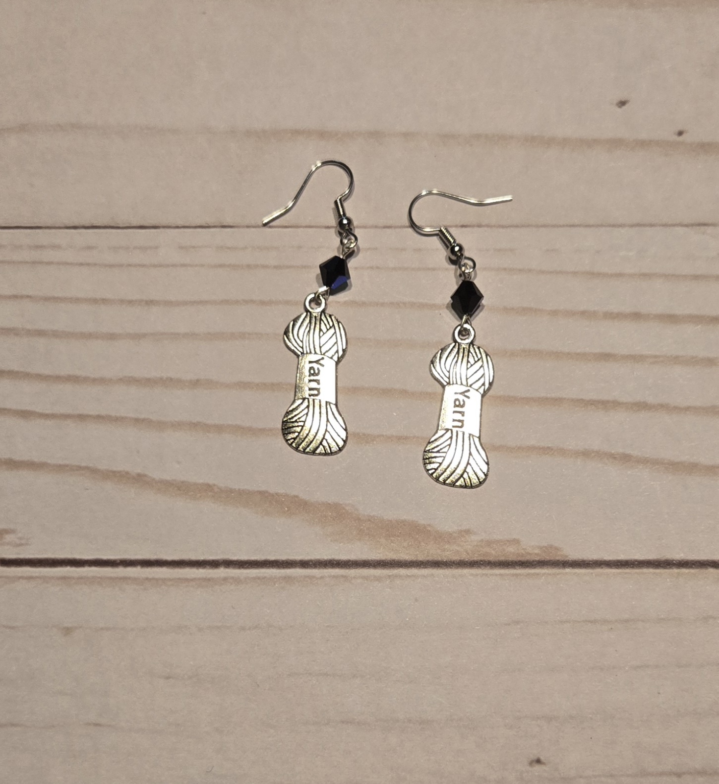 Earrings: hook: Fiber Arts: Yarn with Blue Crystals