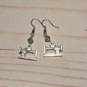 Earrings: hooks: Fiber Arts: Sewing Machine with Green Crystals