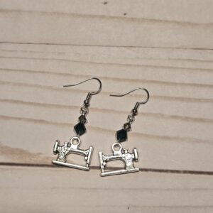 Earrings: hooks: Fiber Arts: Sewing Machine with Teal and Yellow Crystals