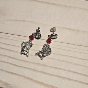 Earrings: Studs: Fiber Arts: Spinning Wheel with Red Crystals