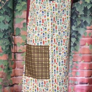 Kitchen Apron: Hot Sauce and Chili with plaid pocket and Red Straps