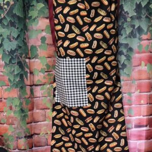 Kitchen Apron: Hot Dog with Black Plaid pocket and Red Straps
