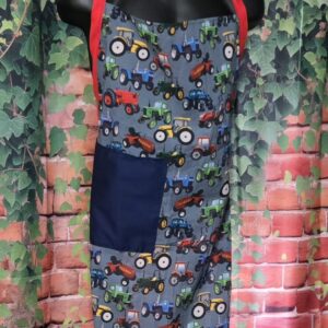 Kitchen Apron: Tractors with Blue pocket and Red Straps
