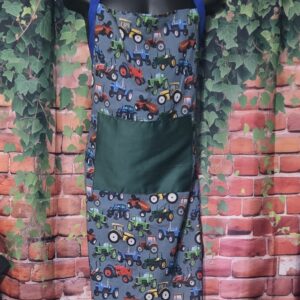 Kitchen Apron: Tractors with Green pocket and Blue Straps