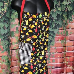 Kitchen Apron: Tacos with Black pocket and Red Straps