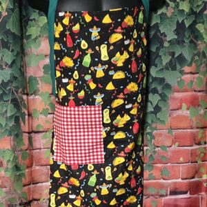 Kitchen Apron: Tacos with Red Plaid pocket and Green Straps