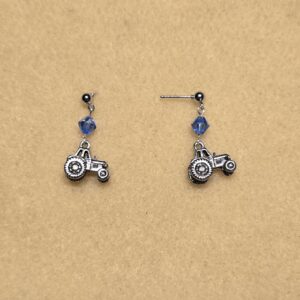 Earrings: Studs: On the Farm: Tractor with Blue Crystals