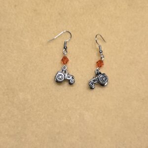 Earrings: Studs: Hooks: Tractor with Orange Crystals