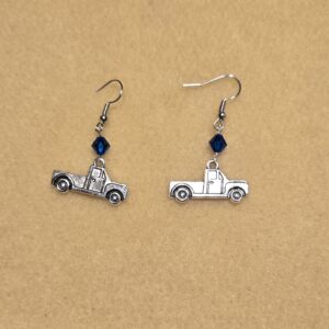 Earrings: Studs: Hooks: Pickup Truck with Blue Crystals