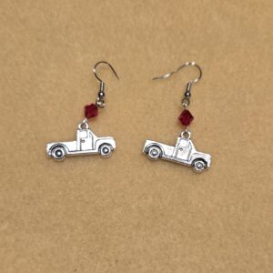 Earrings: Studs: Hooks: Pickup Truck with Red Crystals