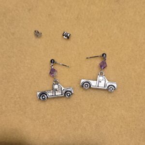 Earrings: Studs: Pickup Truck with Light Purple Crystals