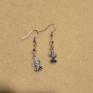 Earrings: Hook: Western cactus with yellow Crystals