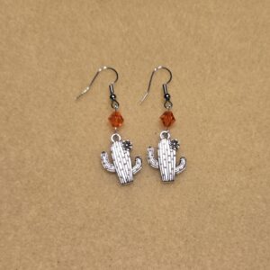 Earrings: Hook: Western cactus with orange Crystals