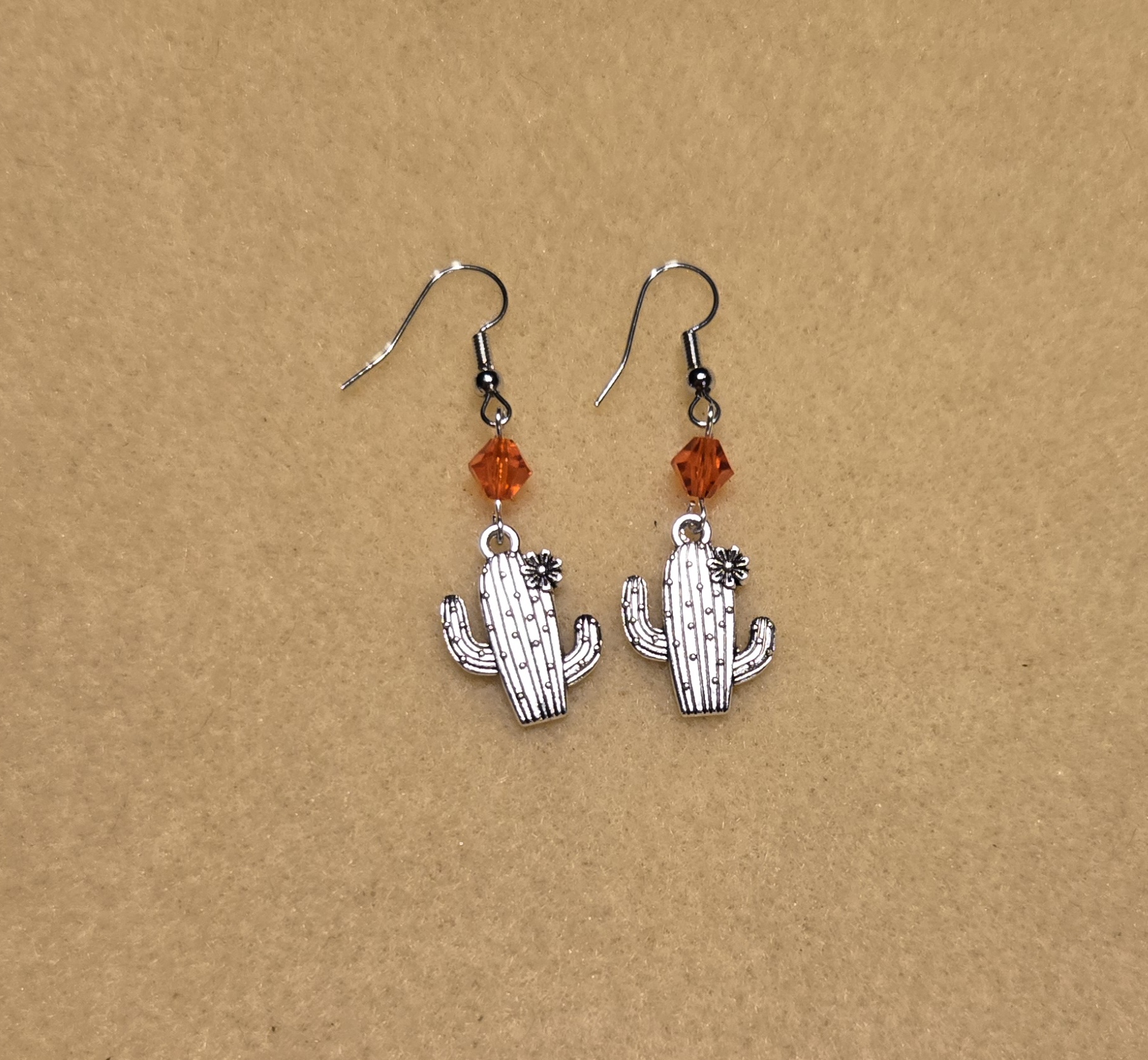 Earrings: Hook: Western cactus with orange Crystals