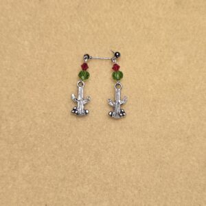Earrings: Studs: Western cactus with Green Crystals