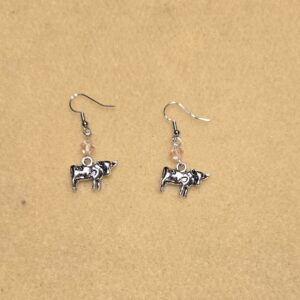 Earrings: Hooks: Cow with Pink Crystals