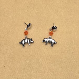 Earrings: Studs: Piggy with Orange Crystals