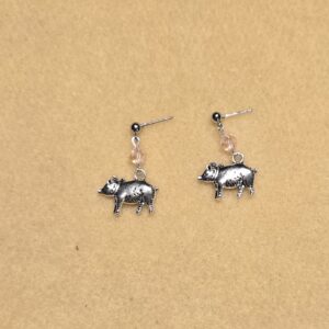 Earrings: Studs: Piggy with Pink Crystals
